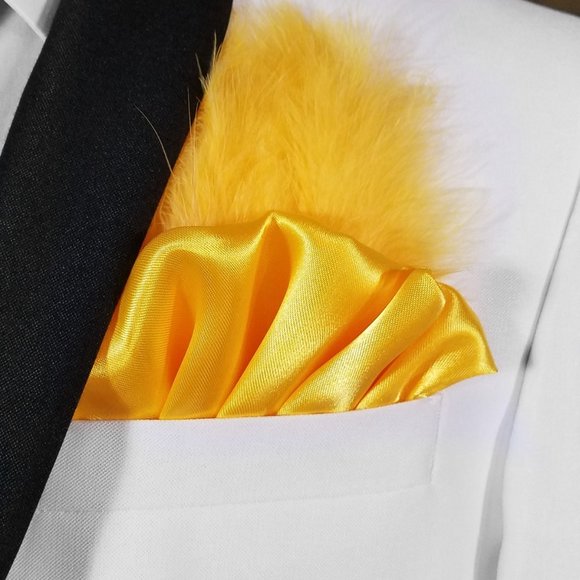 New - Yellow-Gold Satin Ruffle & Feather Pocket Square Insert - Picture 5 of 7